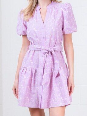 NWT TAELYNN EMBROIDERED TIE-WAIST MINI DRESS